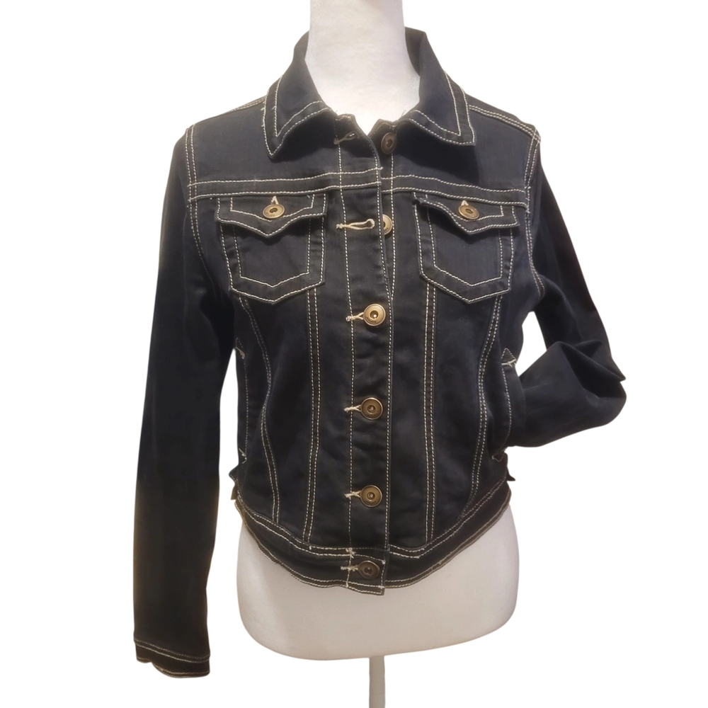 Jou Jou‎ Dark Denim Jacket with Tan Stitching